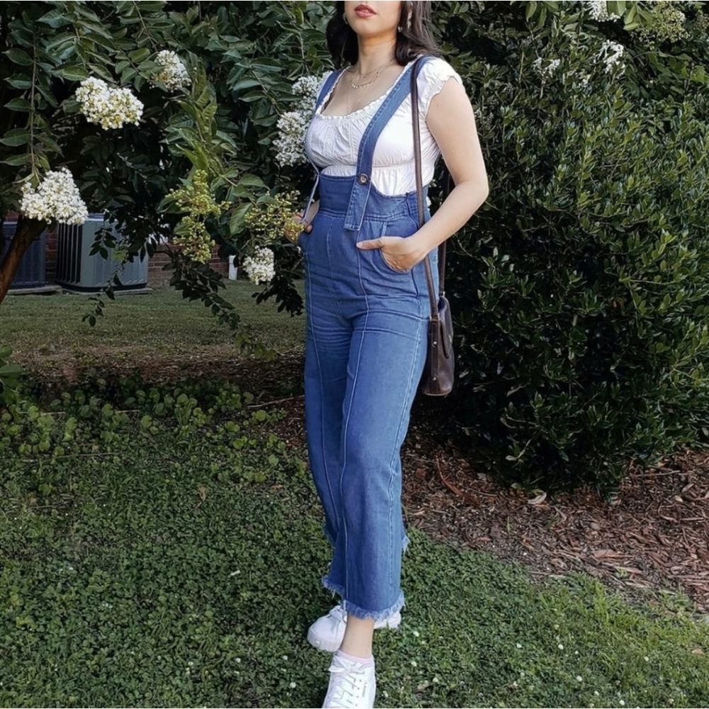 LE LIS Denim Jean Wide Leg Overalls